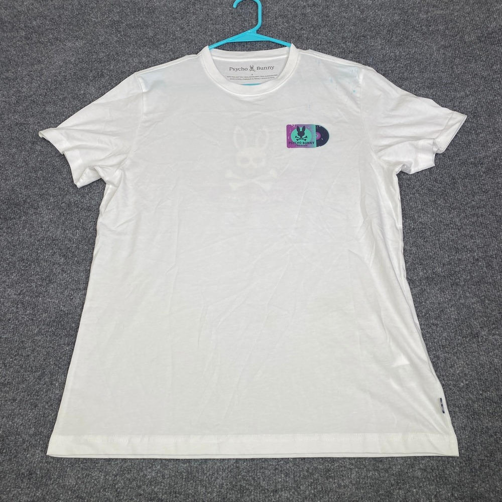 Psycho Bunny Records Graphic T-Shirt Mens 4 White Pima Cotton Short Sleeve Tee